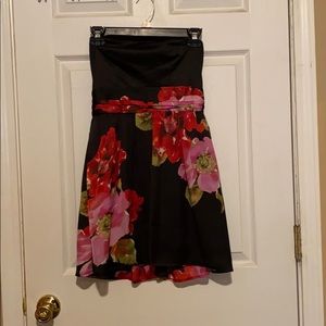 Black strapless floral dress